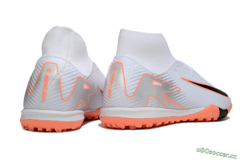 Men's Nike Air Zoom Mercurial Superfly 10 Academy TF Artificial Turf High-Tops Football Shoes - White/Black/Orange/Silver 6