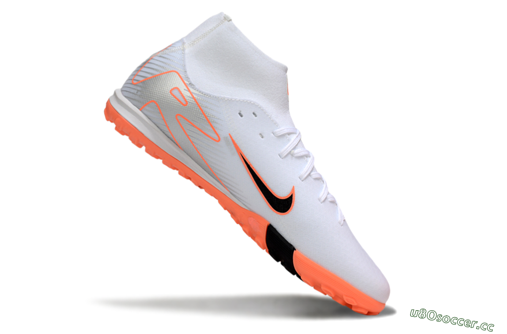 Men's Nike Air Zoom Mercurial Superfly 10 Academy TF Artificial Turf High-Tops Football Shoes - White/Black/Orange/Silver 4