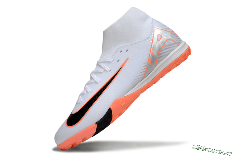 Men's Nike Air Zoom Mercurial Superfly 10 Academy TF Artificial Turf High-Tops Football Shoes - White/Black/Orange/Silver 5