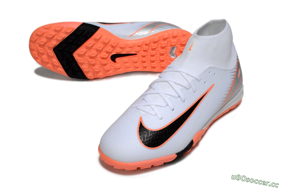 Men's Nike Air Zoom Mercurial Superfly 10 Academy TF Artificial Turf High-Tops Football Shoes - White/Black/Orange/Silver 3