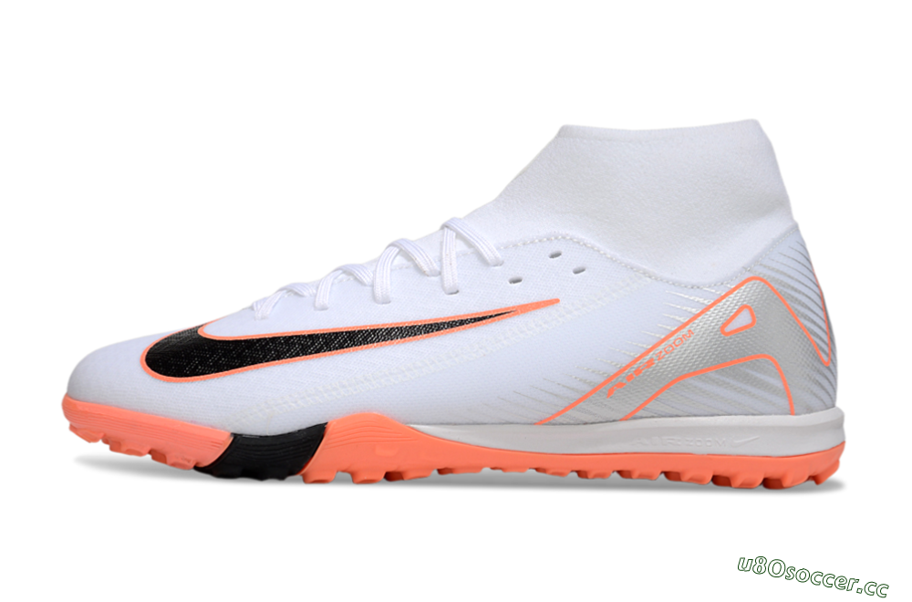 Men's Nike Air Zoom Mercurial Superfly 10 Academy TF Artificial Turf High-Tops Football Shoes - White/Black/Orange/Silver 0