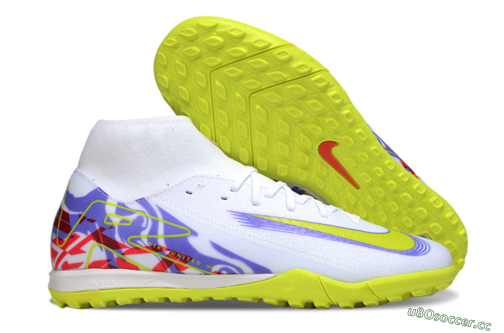 Men's Nike Air Zoom Mercurial Superfly 10 Academy TF Artificial Turf High-Tops Football Shoes - White/Purple/Yellow/Red 2