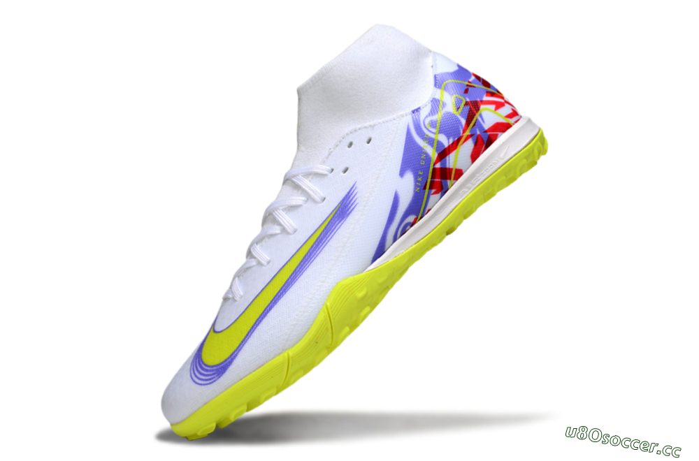 Men's Nike Air Zoom Mercurial Superfly 10 Academy TF Artificial Turf High-Tops Football Shoes - White/Purple/Yellow/Red 5