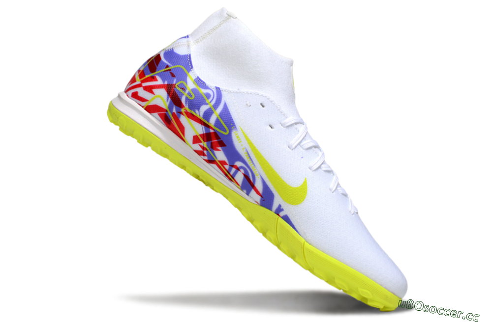 Men's Nike Air Zoom Mercurial Superfly 10 Academy TF Artificial Turf High-Tops Football Shoes - White/Purple/Yellow/Red 4