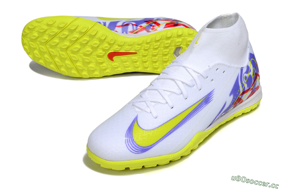Men's Nike Air Zoom Mercurial Superfly 10 Academy TF Artificial Turf High-Tops Football Shoes - White/Purple/Yellow/Red 3