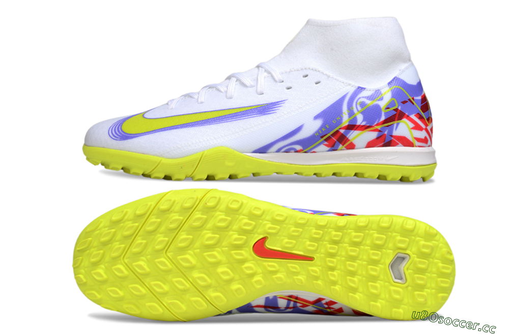 Men's Nike Air Zoom Mercurial Superfly 10 Academy TF Artificial Turf High-Tops Football Shoes - White/Purple/Yellow/Red 1
