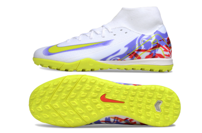 Men's Nike Air Zoom Mercurial Superfly 10 Academy TF Artificial Turf High-Tops Football Shoes - White/Purple/Yellow/Red