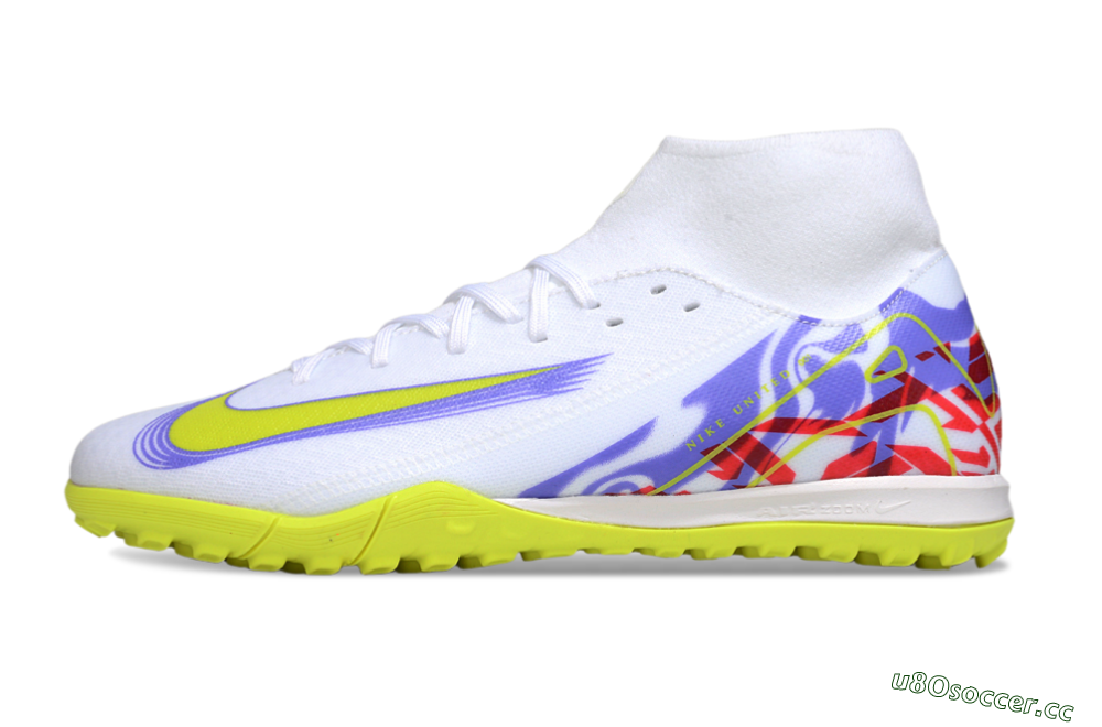 Men's Nike Air Zoom Mercurial Superfly 10 Academy TF Artificial Turf High-Tops Football Shoes - White/Purple/Yellow/Red 0