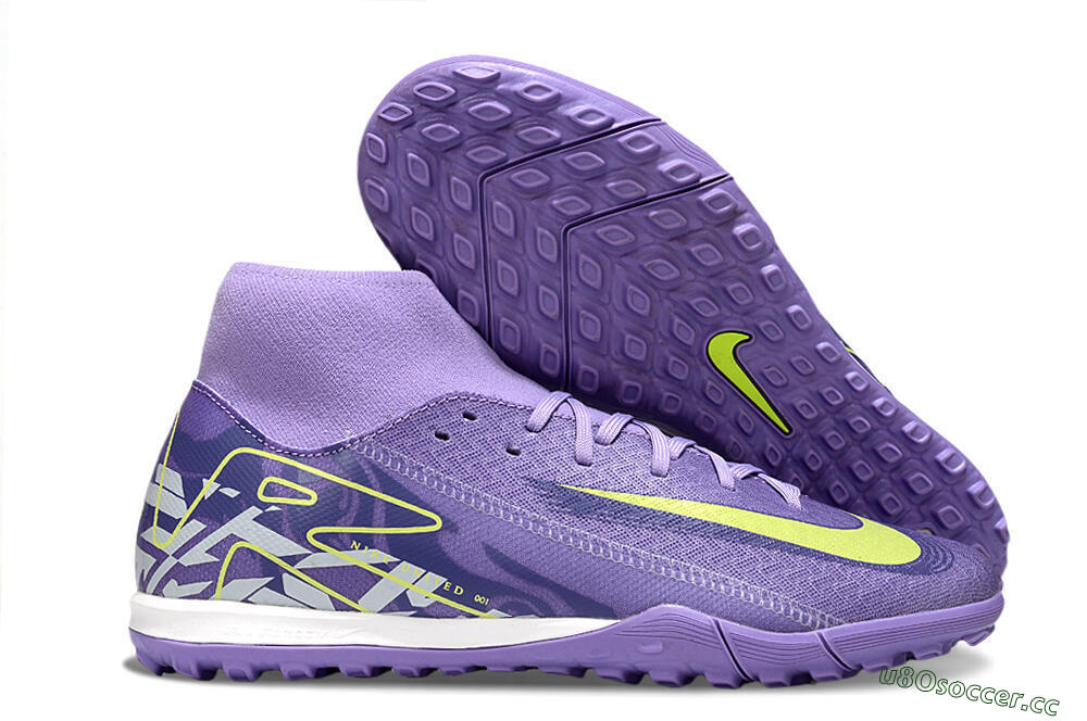 Men's Nike Air Zoom Mercurial Superfly 10 Academy TF Artificial Turf High-Tops Football Shoes - Purple/Yellow/White 2