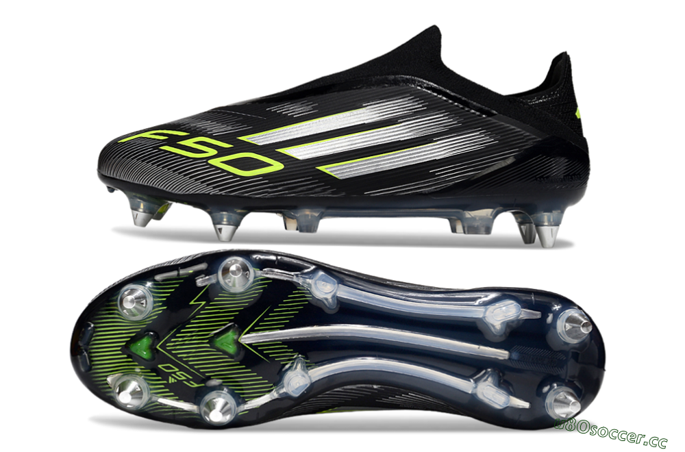 Men's Adidas F50 Elite Laceless SG Soft Ground Low-Tops Football Boots - Black/Silver/Yellow 1