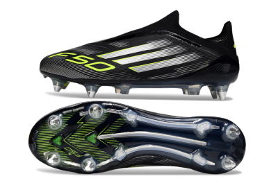 Men's Adidas F50 Elite Laceless SG Soft Ground Low-Tops Football Boots - Black/Silver/Yellow