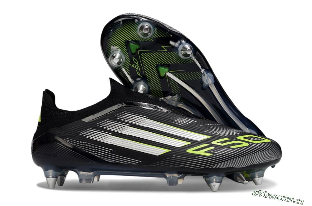 Men's Adidas F50 Elite Laceless SG Soft Ground Low-Tops Football Boots - Black/Silver/Yellow 2