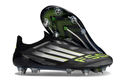 Men's Adidas F50 Elite Laceless SG Soft Ground Low-Tops Football Boots - Black/Silver/Yellow