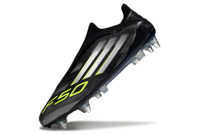 Men's Adidas F50 Elite Laceless SG Soft Ground Low-Tops Football Boots - Black/Silver/Yellow