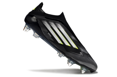 Men's Adidas F50 Elite Laceless SG Soft Ground Low-Tops Football Boots - Black/Silver/Yellow