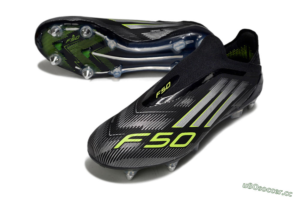Men's Adidas F50 Elite Laceless SG Soft Ground Low-Tops Football Boots - Black/Silver/Yellow 3