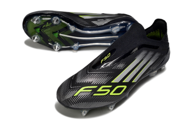 Men's Adidas F50 Elite Laceless SG Soft Ground Low-Tops Football Boots - Black/Silver/Yellow