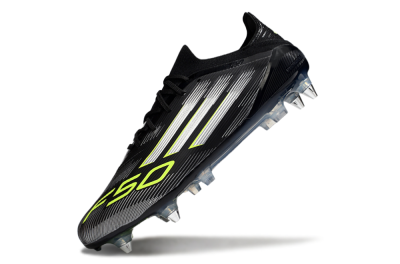 Men's Adidas F50 Elite SG Soft Ground Low-Tops Football Boots - Black/Silver/Yellow