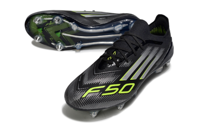 Men's Adidas F50 Elite SG Soft Ground Low-Tops Football Boots - Black/Silver/Yellow