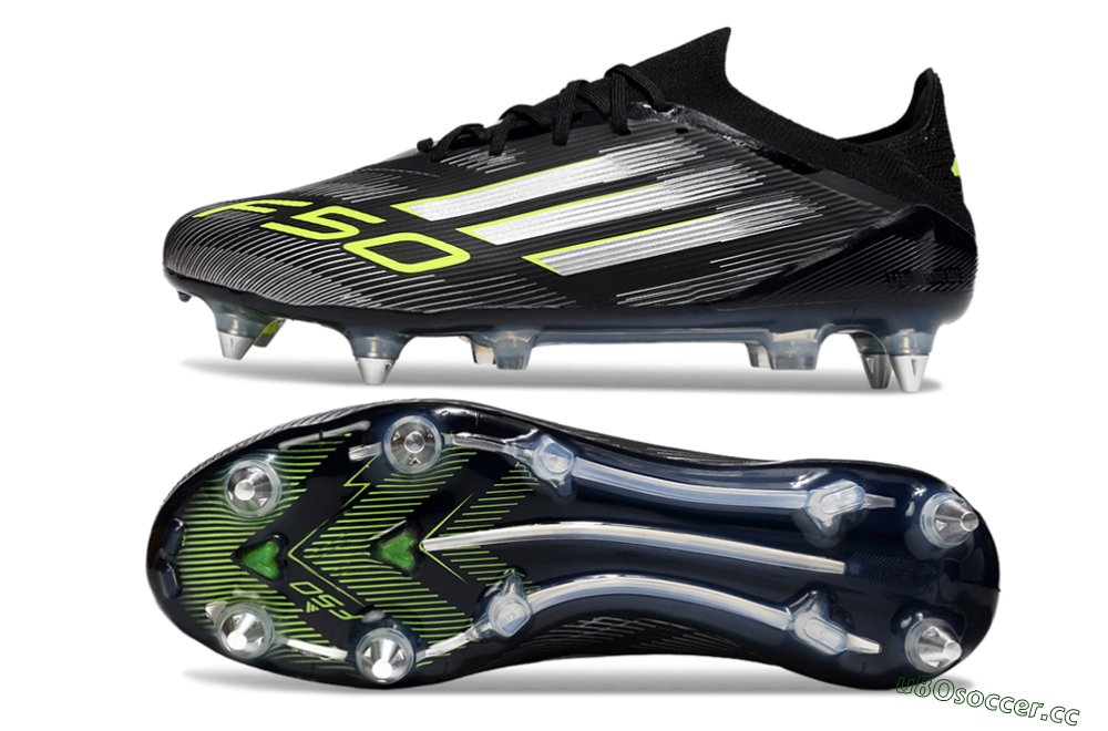 Men's Adidas F50 Elite SG Soft Ground Low-Tops Football Boots - Black/Silver/Yellow 1