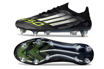 Men's Adidas F50 Elite SG Soft Ground Low-Tops Football Boots - Black/Silver/Yellow