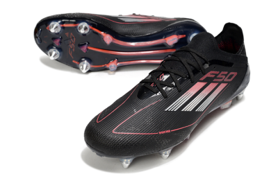 Men's Adidas F50 Elite SG Soft Ground Low-Tops Football Boots - Black/Silver/Red