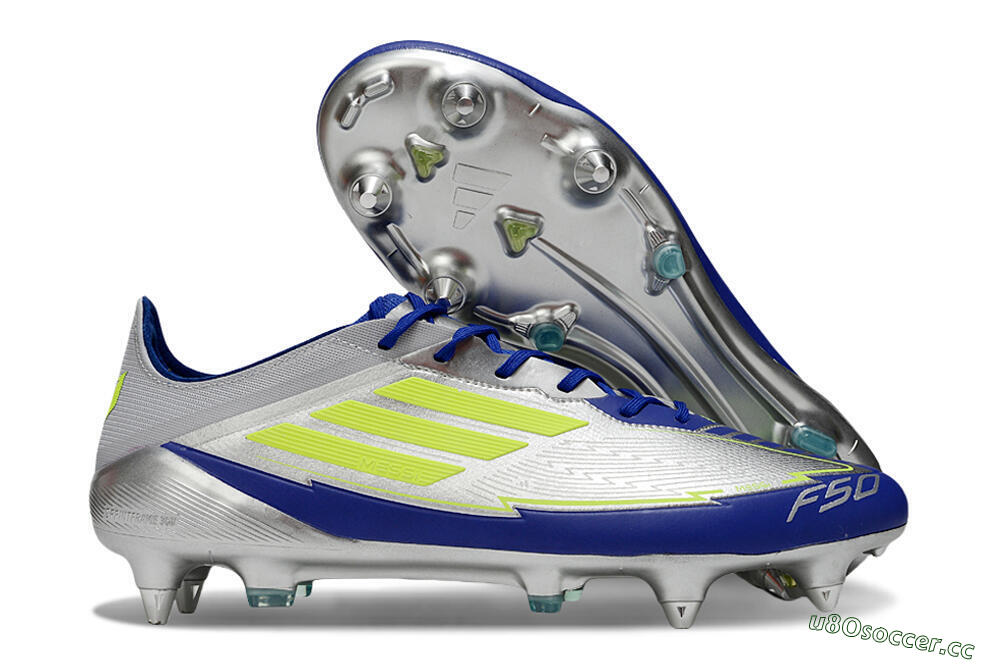 Men's Adidas F50 Elite SG Soft Ground Low-Tops Football Boots - Silver/Yellow/Blue 2
