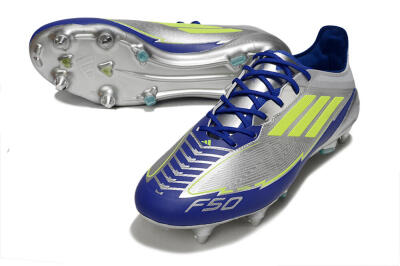 Men's Adidas F50 Elite SG Soft Ground Low-Tops Football Boots - Silver/Yellow/Blue