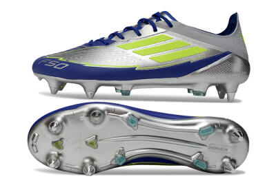 Men's Adidas F50 Elite SG Soft Ground Low-Tops Football Boots - Silver/Yellow/Blue
