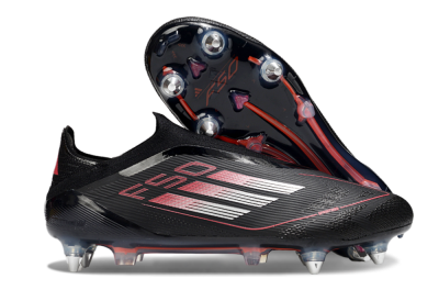 Men's Adidas F50 Elite Laceless SG Soft Ground Low-Tops Football Boots - Black/Silver/Red