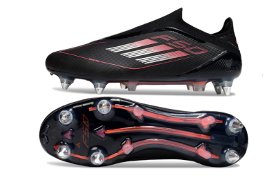 Men's Adidas F50 Elite Laceless SG Soft Ground Low-Tops Football Boots - Black/Silver/Red