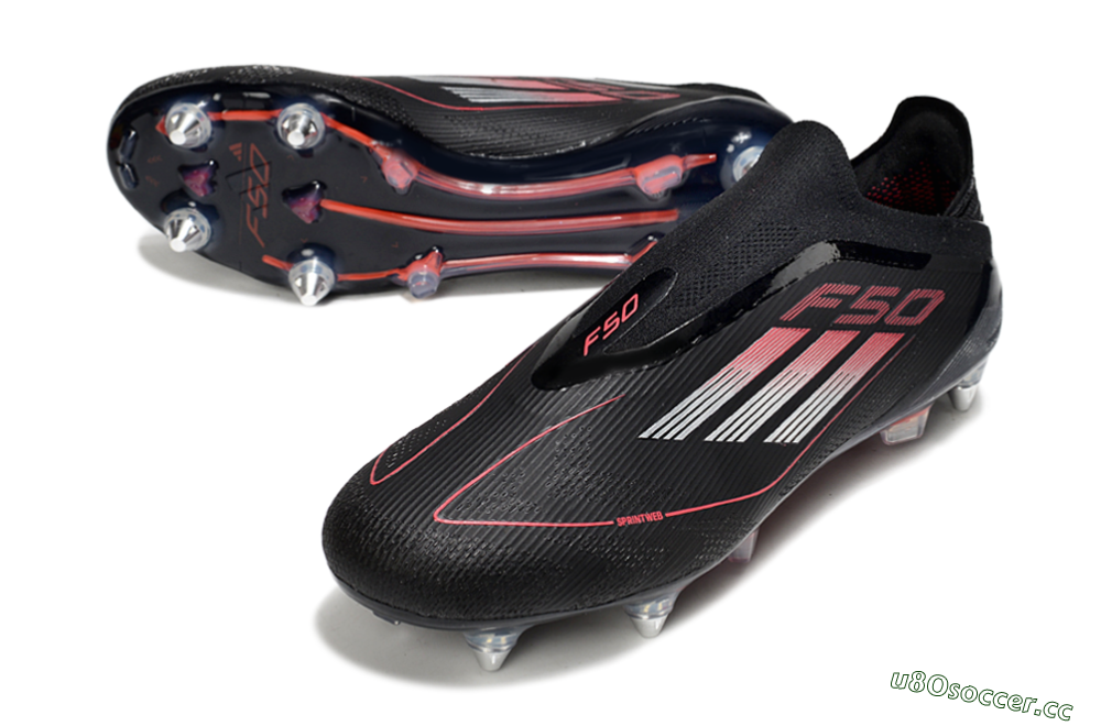 Men's Adidas F50 Elite Laceless SG Soft Ground Low-Tops Football Boots - Black/Silver/Red 3