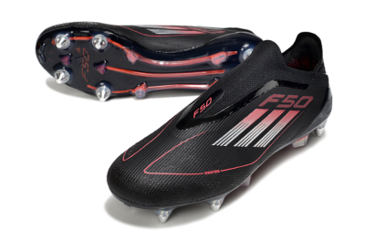Men's Adidas F50 Elite Laceless SG Soft Ground Low-Tops Football Boots - Black/Silver/Red