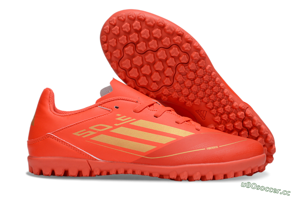 Men's Adidas F50 Club TF Artificial Turf Low-Tops Football Shoes - Red/Gold 2