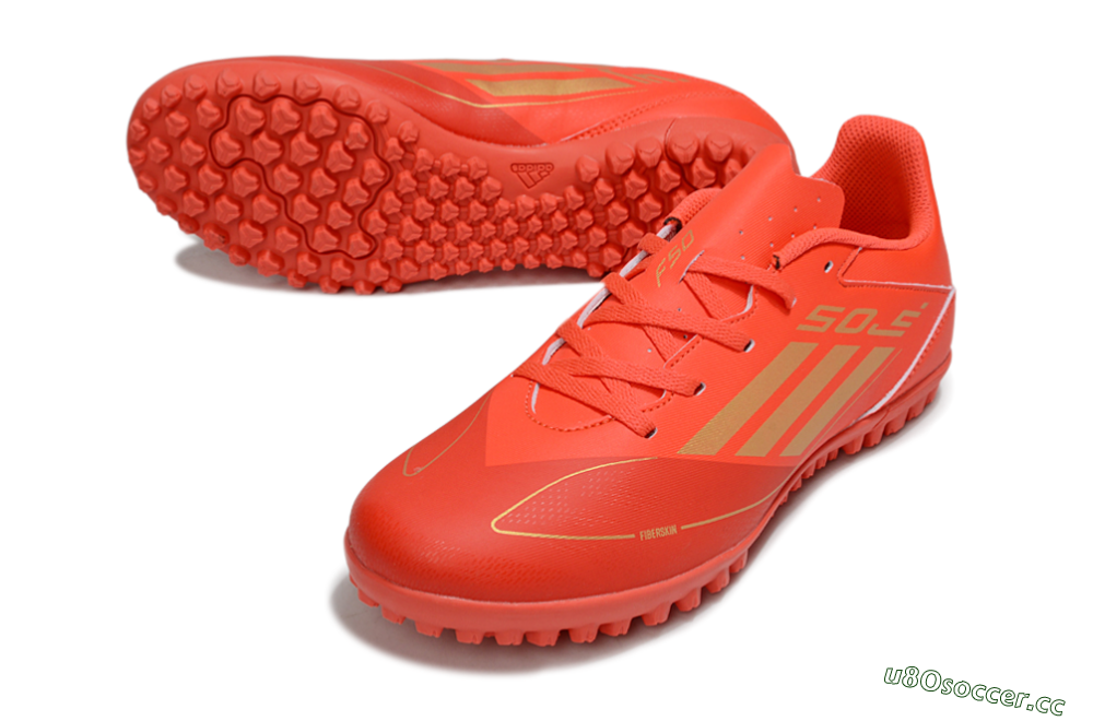 Men's Adidas F50 Club TF Artificial Turf Low-Tops Football Shoes - Red/Gold 3