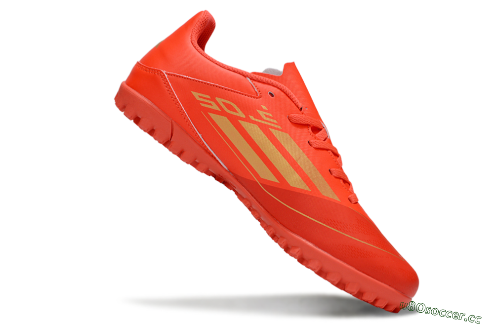 Men's Adidas F50 Club TF Artificial Turf Low-Tops Football Shoes - Red/Gold 4