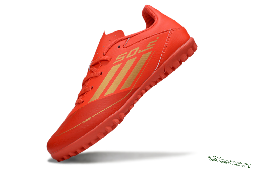 Men's Adidas F50 Club TF Artificial Turf Low-Tops Football Shoes - Red/Gold 5