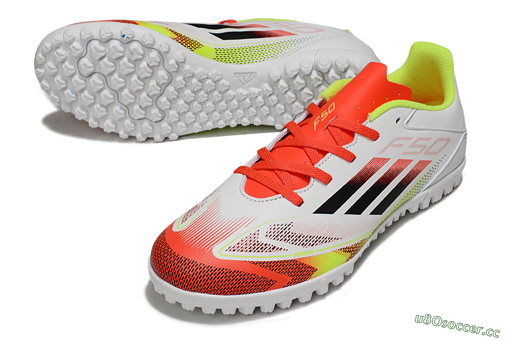 Men's Adidas F50 Club TF Artificial Turf Low-Tops Football Shoes - White/Red/Yellow 3