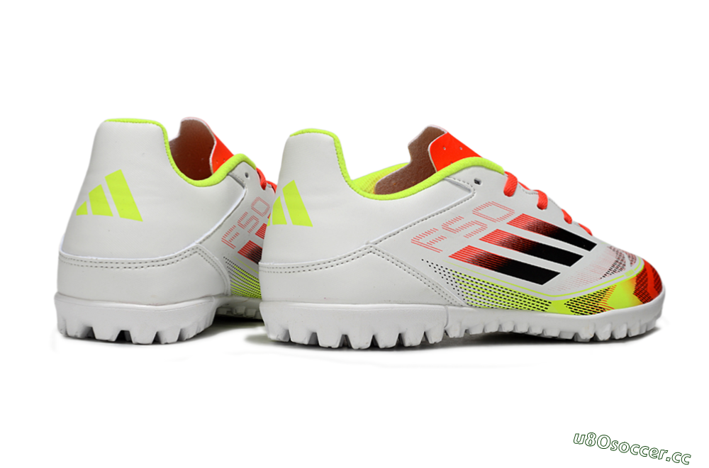Men's Adidas F50 Club TF Artificial Turf Low-Tops Football Shoes - White/Red/Yellow 6