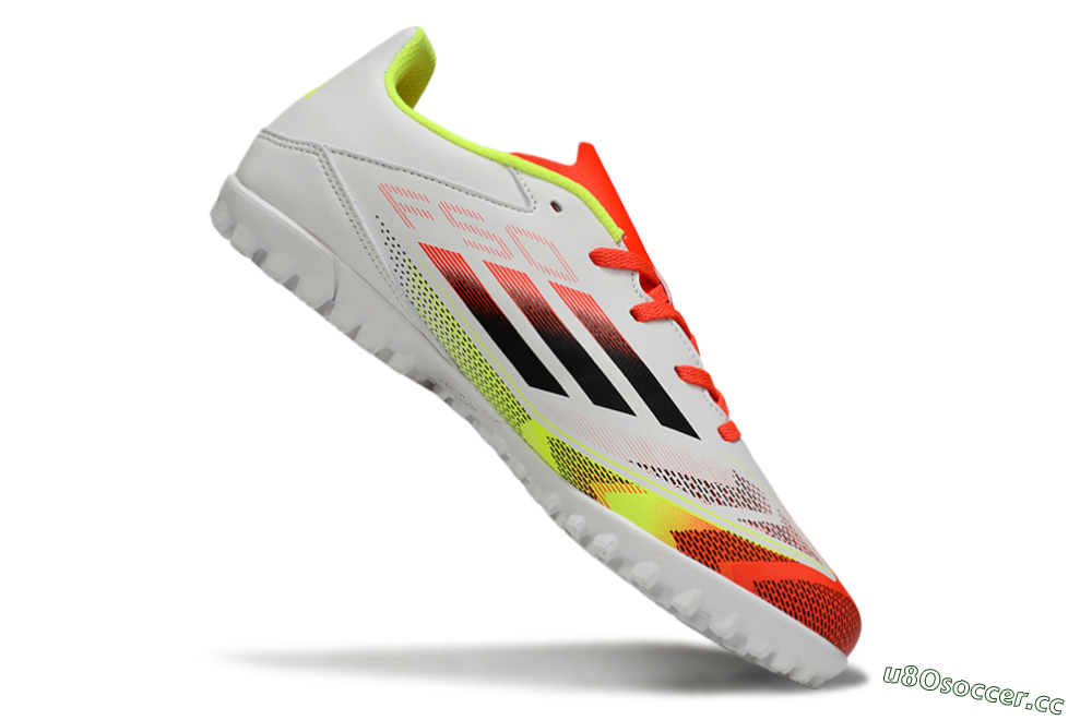 Men's Adidas F50 Club TF Artificial Turf Low-Tops Football Shoes - White/Red/Yellow 4