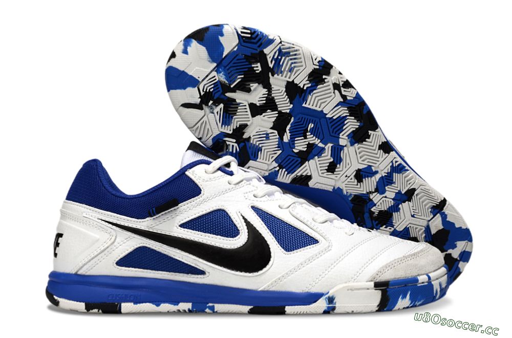 Men's Nike Lunar Gato 2 IC Indoor & Futsal Low-Tops Football Shoes - White/Blue/Black 2