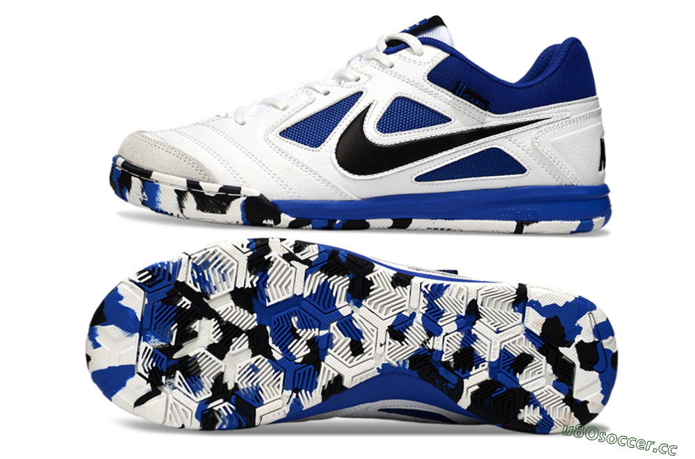 Men's Nike Lunar Gato 2 IC Indoor & Futsal Low-Tops Football Shoes - White/Blue/Black 1