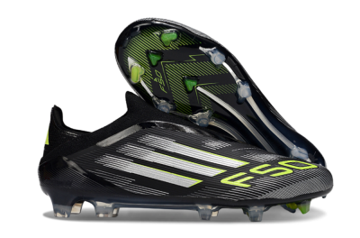 Men's Adidas F50 Elite Laceless FG Firm Ground Low-Tops Football Boots - Black/Silver/Yellow