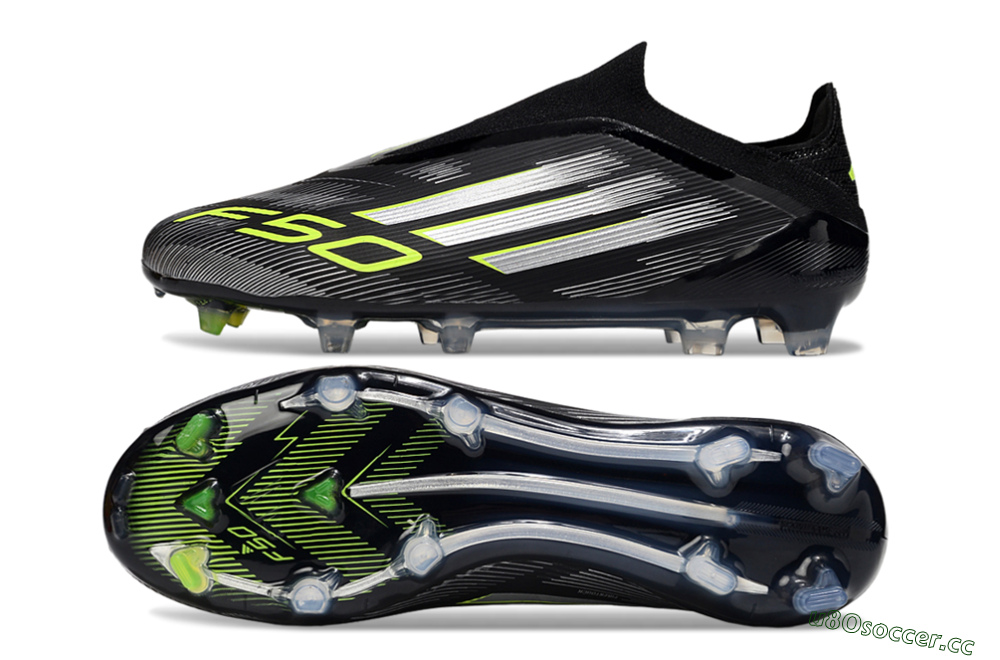 Men's Adidas F50 Elite Laceless FG Firm Ground Low-Tops Football Boots - Black/Silver/Yellow 1