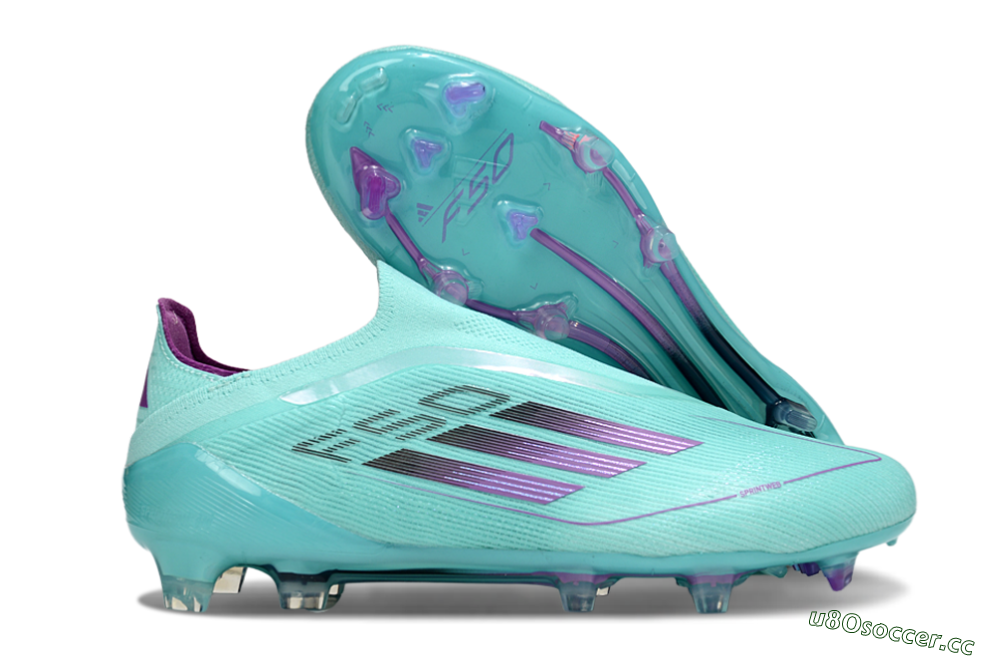 Men's Adidas F50 Elite Laceless FG Firm Ground Low-Tops Football Boots - Jade/Purple/Black 2