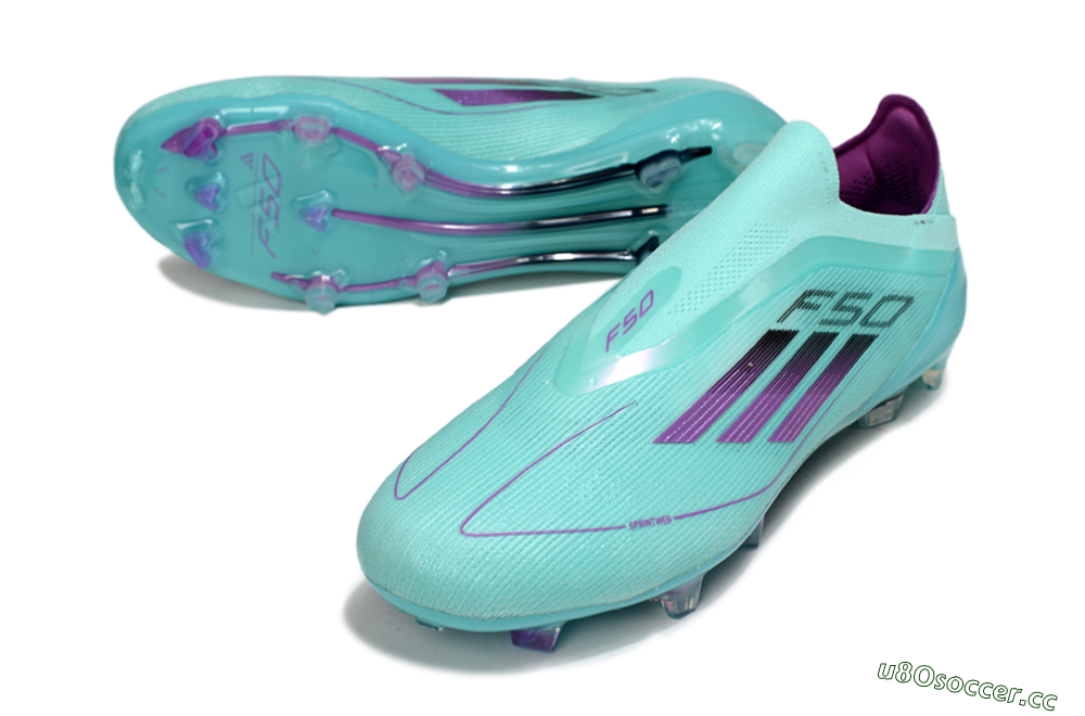 Men's Adidas F50 Elite Laceless FG Firm Ground Low-Tops Football Boots - Jade/Purple/Black 3