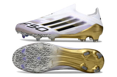 Men's Adidas F50 Elite Laceless FG Firm Ground Low-Tops Football Boots - White/Black/Purple/Gold