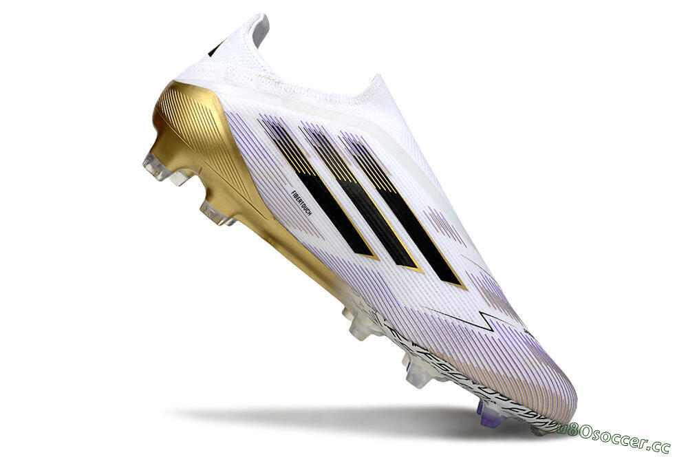 Men's Adidas F50 Elite Laceless FG Firm Ground Low-Tops Football Boots - White/Black/Purple/Gold 4