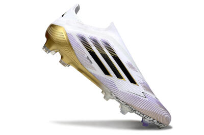 Men's Adidas F50 Elite Laceless FG Firm Ground Low-Tops Football Boots - White/Black/Purple/Gold