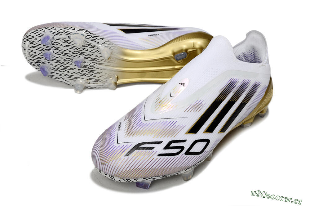 Men's Adidas F50 Elite Laceless FG Firm Ground Low-Tops Football Boots - White/Black/Purple/Gold 3